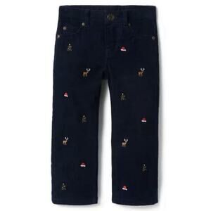 Janie And Jack Navy HOLIDAY STRETCH CORDUROY PANTS Embroidery Size 18-24 Months